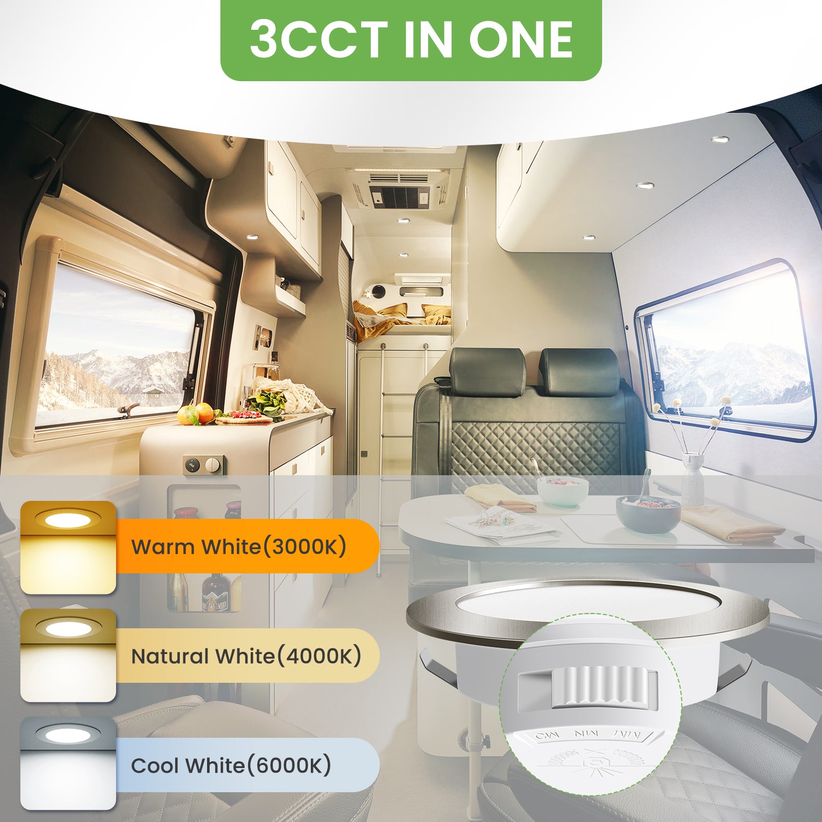 Spot encastré LED - 12-24 V - 4 W - 3000 K Blanc chaud / 4000 K Neutre / 6000 K Froid - Pour plafond et meubles - Perçage Ø 55-58 mm - Profondeur 14,5 mm