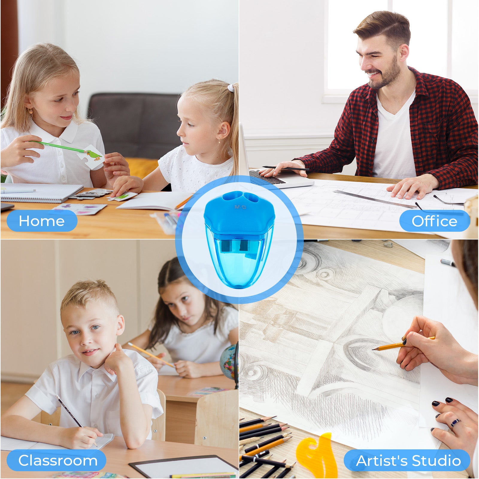 M&G Lot de 3 taille-crayons manuels à double trou avec couvercle, taille-crayons compacts portables pour crayons de couleur, fournitures scolaires et de bureau