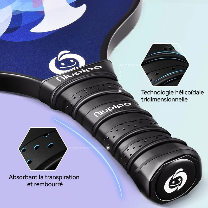 Niupipo Lot de 4 raquettes de pickleball – Fibre de verre, noyau en nid d’abeille en polypropylène, certifié USAPA, conception ultralégère, poignée confortable