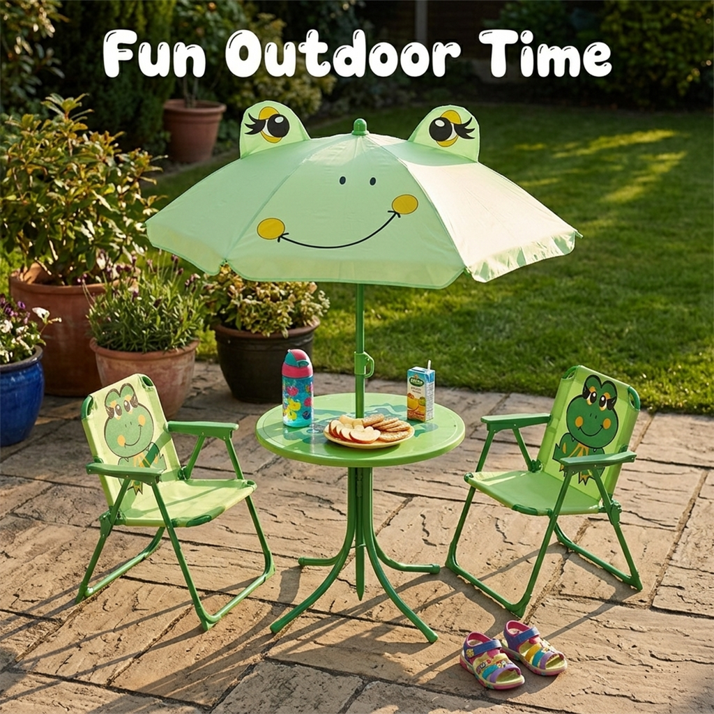 Terrabeta Ensemble de mobilier d'extérieur pour enfants - 2 chaises, 1 table et 1 parasol