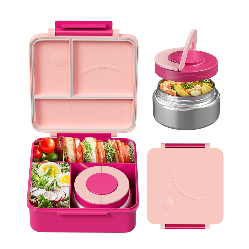 Meoky Boîte repas compartimentée à fermeture unique 54 oz - Rose