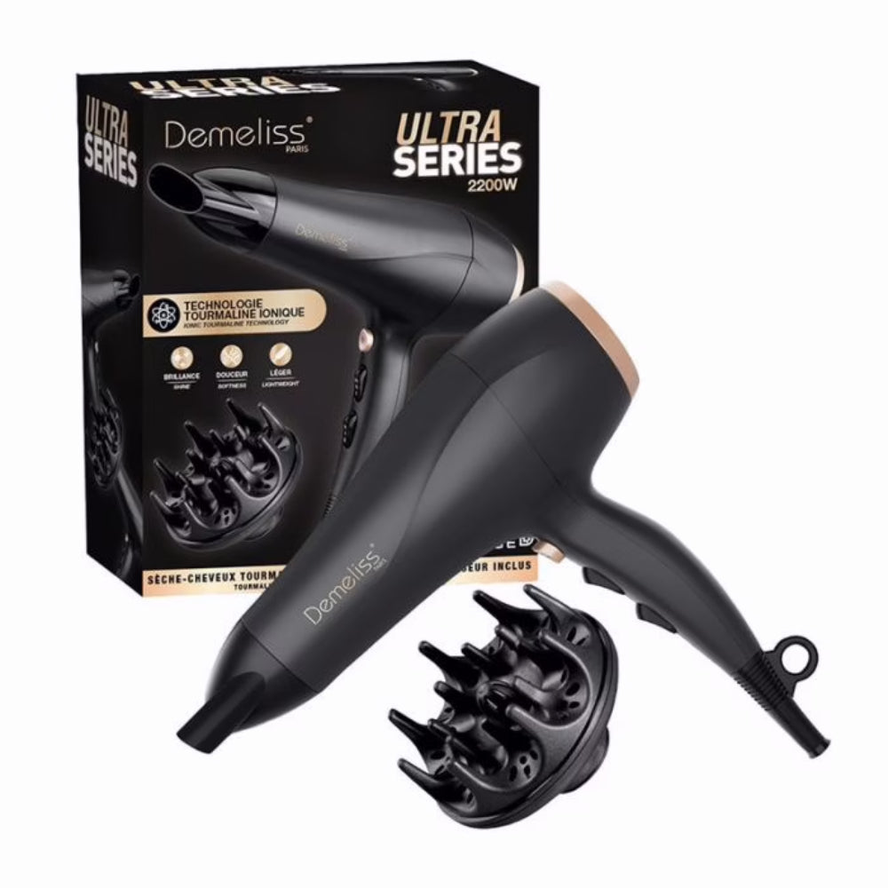 SAINT ALGUE Demeliss - Sèche-cheveux Ultra Series - Diffuseur - 3 réglages de chaleur - 2200 W - Noir