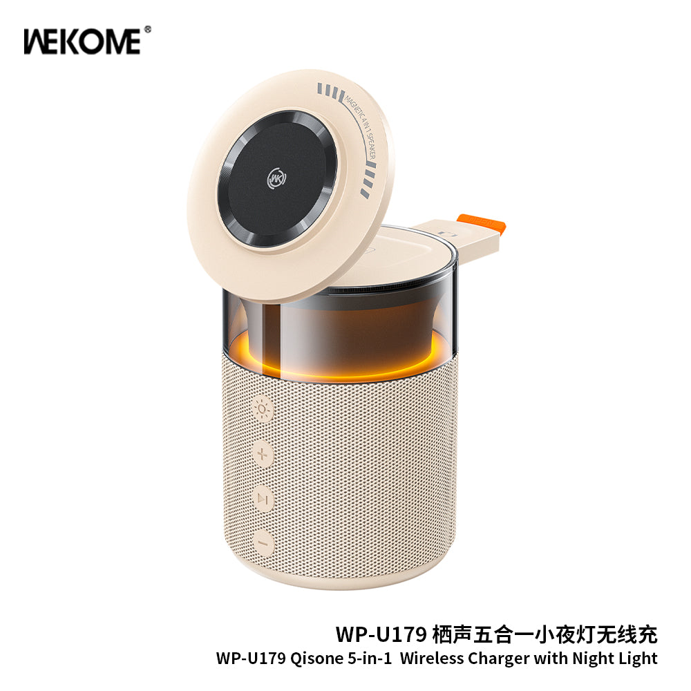 WEKOME Qisong Veilleuse 5-en-1 avec charge rapide sans fil TP-U179 ，Compatible avec les téléphones Apple, Huawei, Samsung et Xiaomi