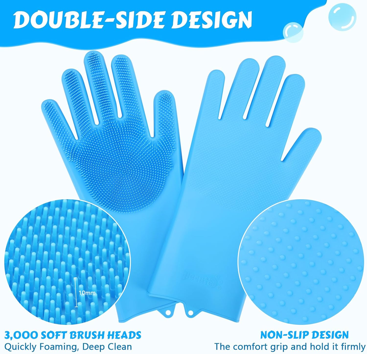 Pecute Gants de toilettage pour animaux, Résistants à la chaleur, Gants de bain et de massage à cinq doigts en silicone pour chiens et chats, Picots haute densité