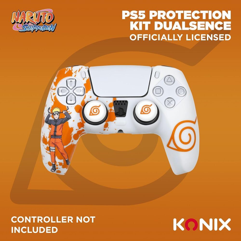 KONIX Naruto Shippuden Coque de protection pour manette DualSense PS5 - Silicone - Croix directionnelle - Motif Konoha et Naruto - Blanc
