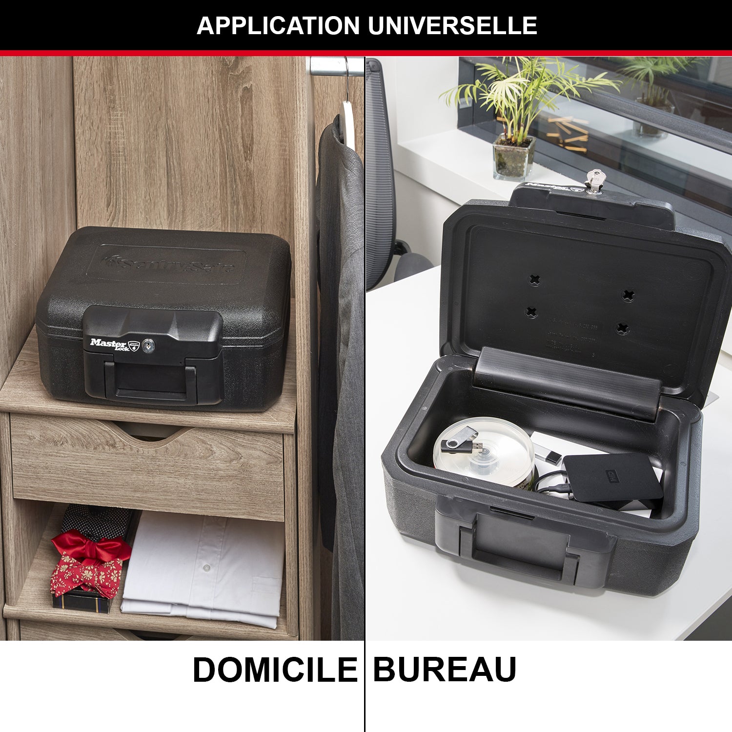 Master Lock Boîte de coffre-fort certifiée ignifuge avec clé, 5 L, 362 x 156 x 284 mm, portable avec poignée de transport, noire, pour la maison et les professionnels