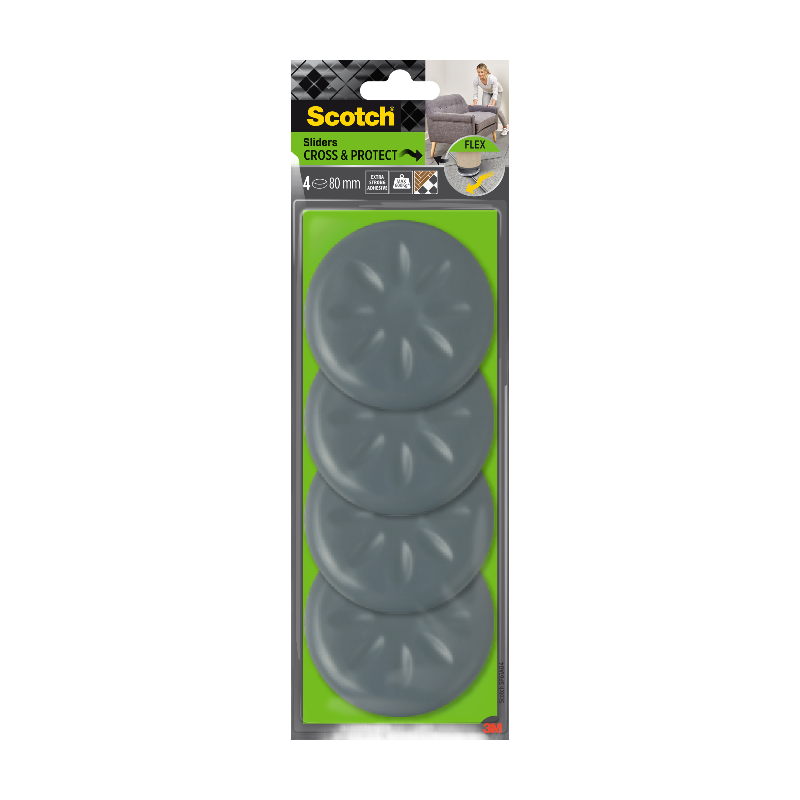 Scotch® Patin glisseur tout terrain adhésif Gris métal Ø 80 mm
