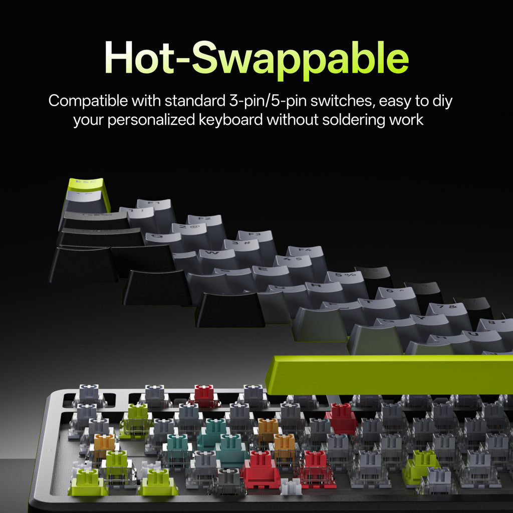 Rapoo V700DIY Clavier mécanique 96 % tri-mode, Gasket Mount et disposition QWERTY US - Noir/gris/vert