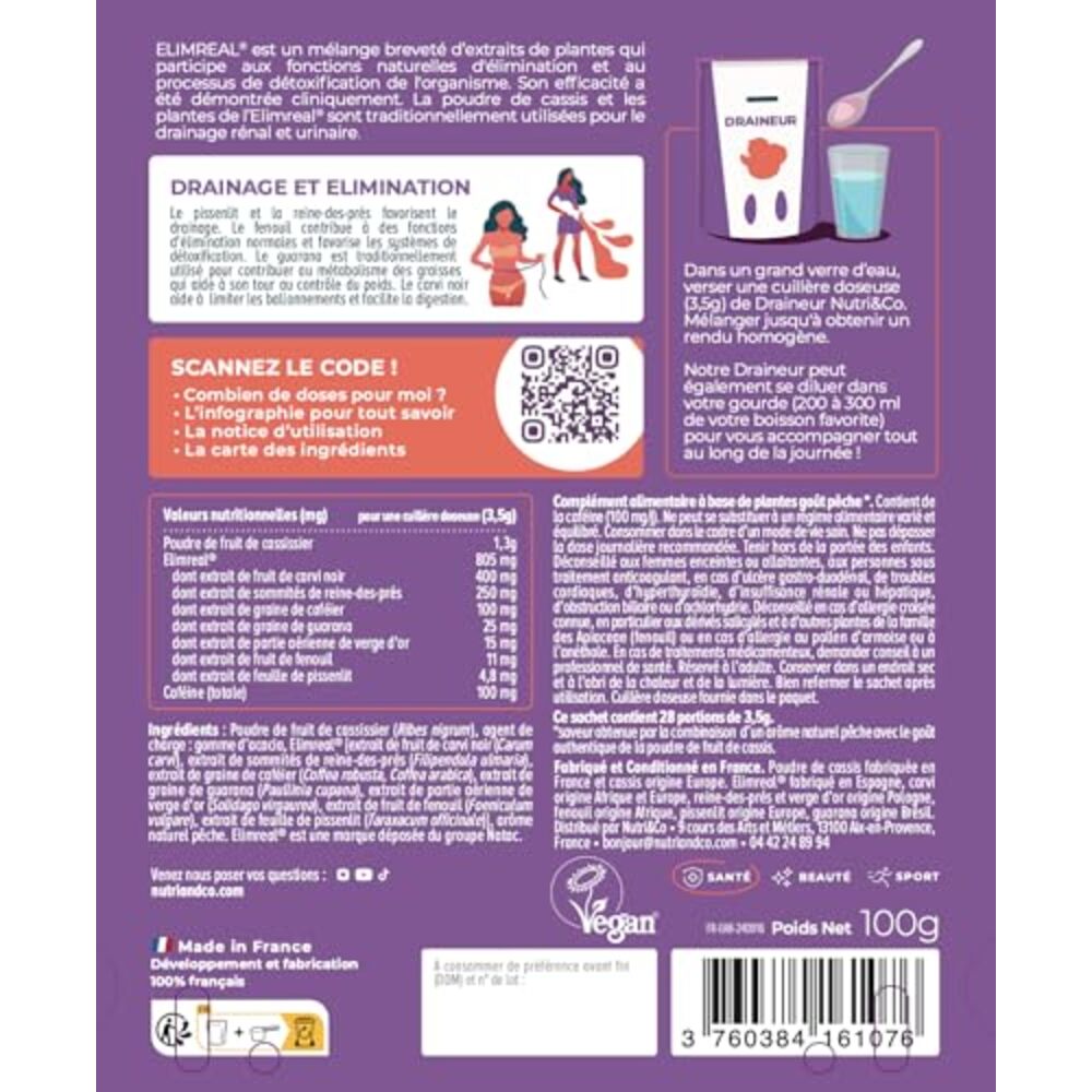 Nutri&Co Draineur en poudre - goût Pêche - 100 g