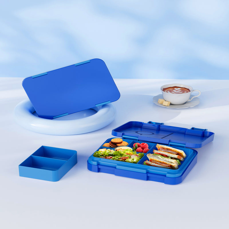 Boîte à déjeuner bento 5 compartiments Meoky avec double fermoir - Bleu
