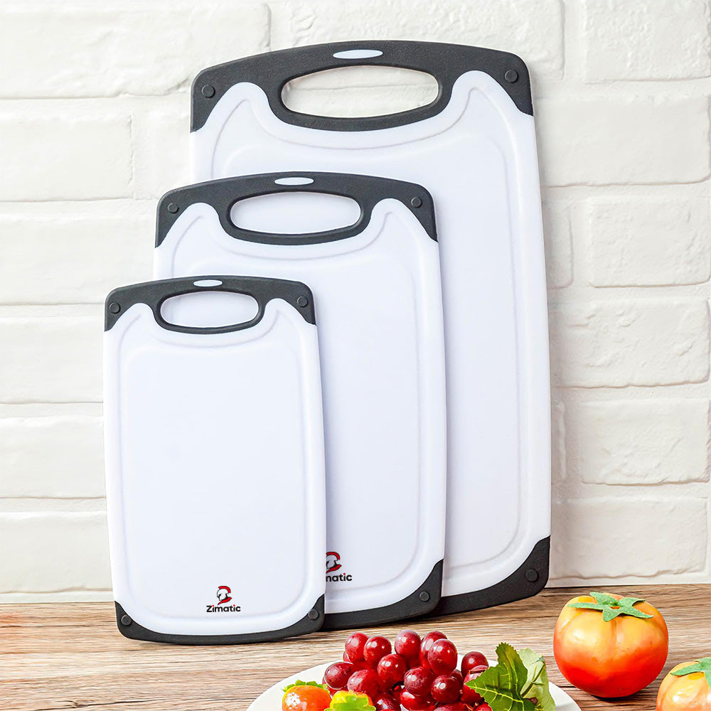 Zimatic Ensemble de planches à découper de cuisine, planches durables sans BPA avec rigoles profondes pour jus, poignée antidérapante, faciles à nettoyer et compatibles lave-vaisselle