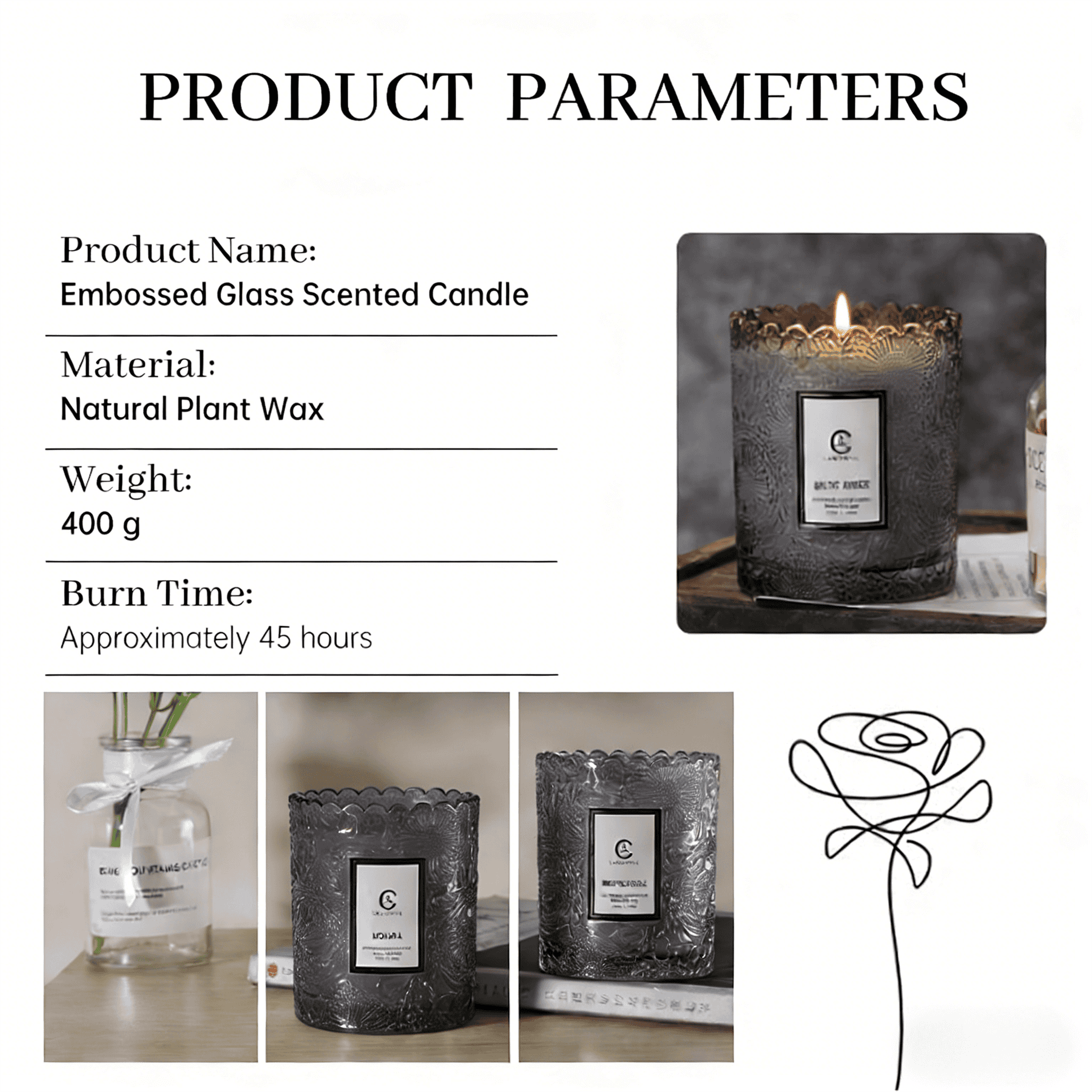 Zooly Bougie parfumée à bordure dentelée senteur San Diego Blackwood - 200 g