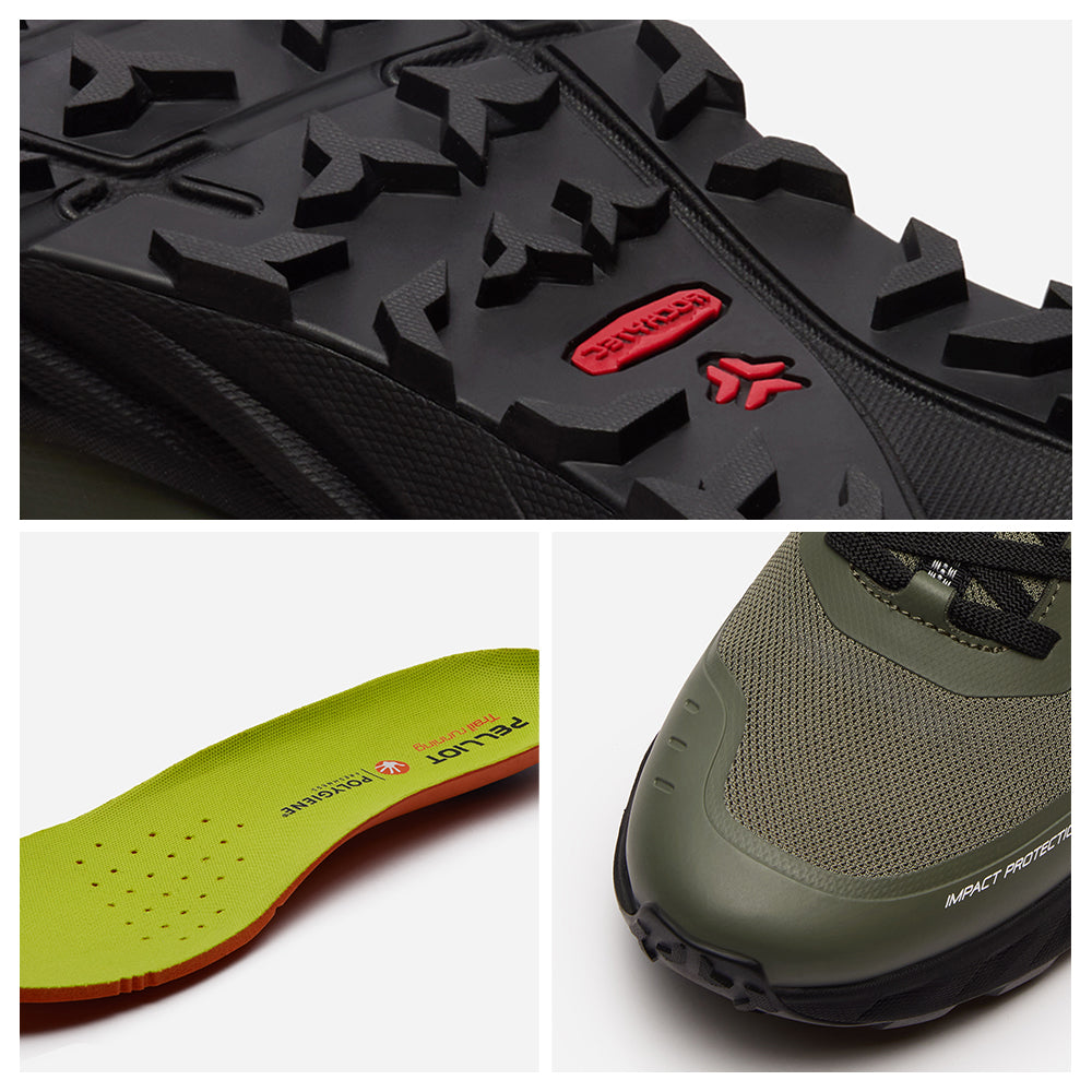 PELLIOT Chaussures de running pour homme running sur route légères et à amorti – confort ultime pour la longue distance, kaki vert (EU 43)