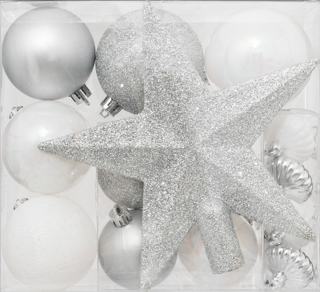 Atmosphera Lot de 18 boules de Noël argent