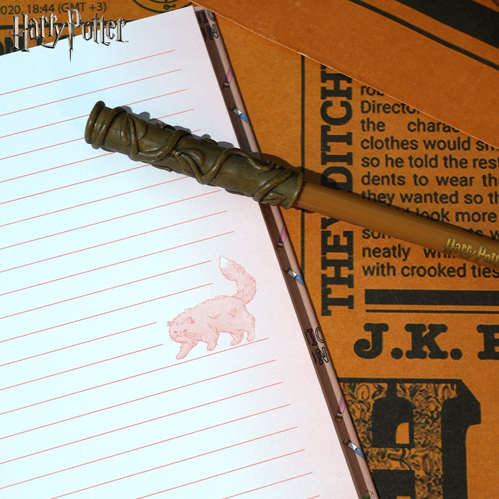 Warner Bros. Lot de 2 pièces Harry Potter Hermione Granger style chibi, ensemble carnet et stylo baguette, papeterie Monde des sorciers sous licence officielle, cadeau collection thématique exclusive
