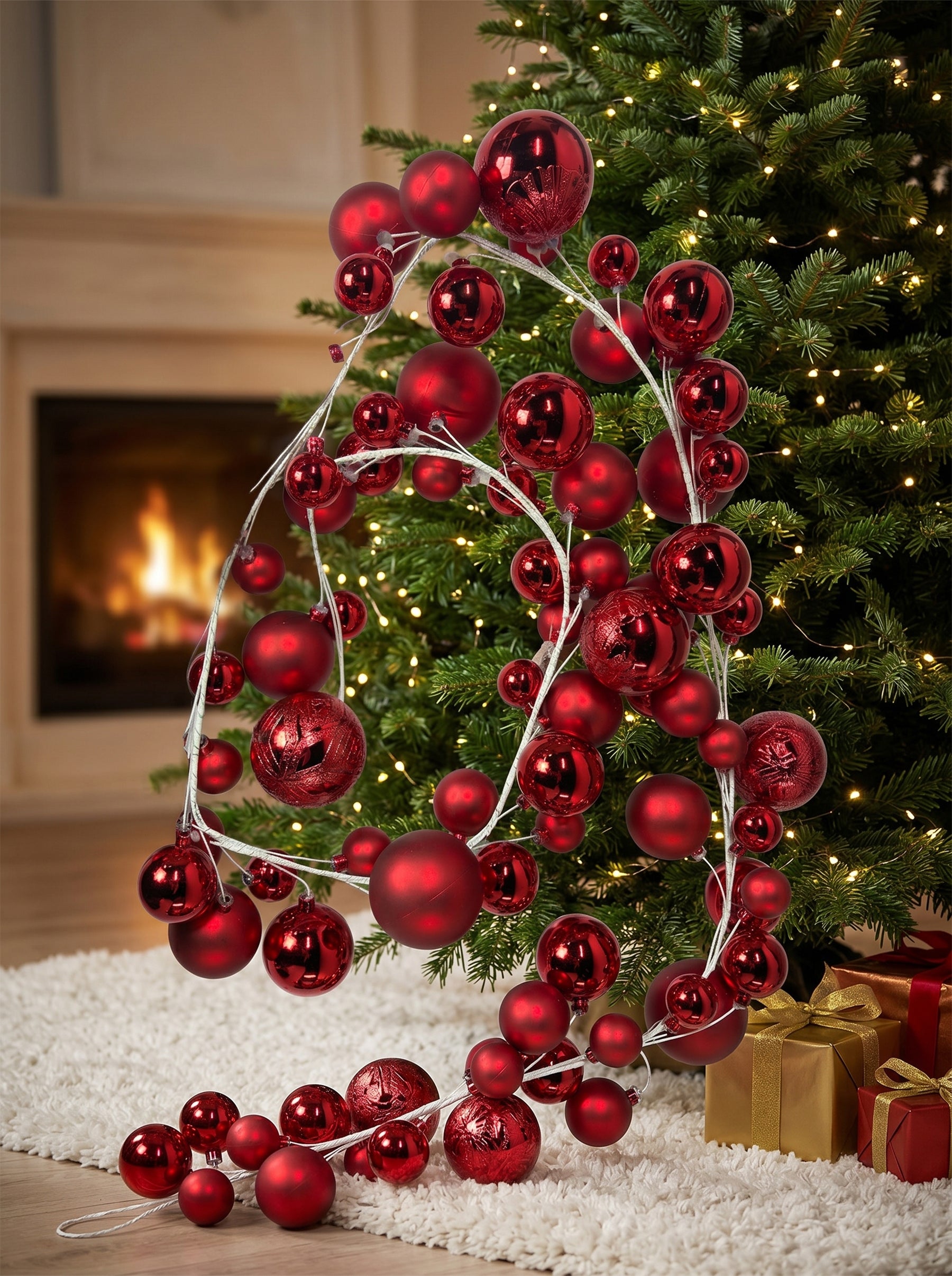 Ju7cer Guirlande de boules de Noël 1,8 m, idéale pour la décoration de sapin de Noël, peut être utilisée pour décorer un sapin de Noël
