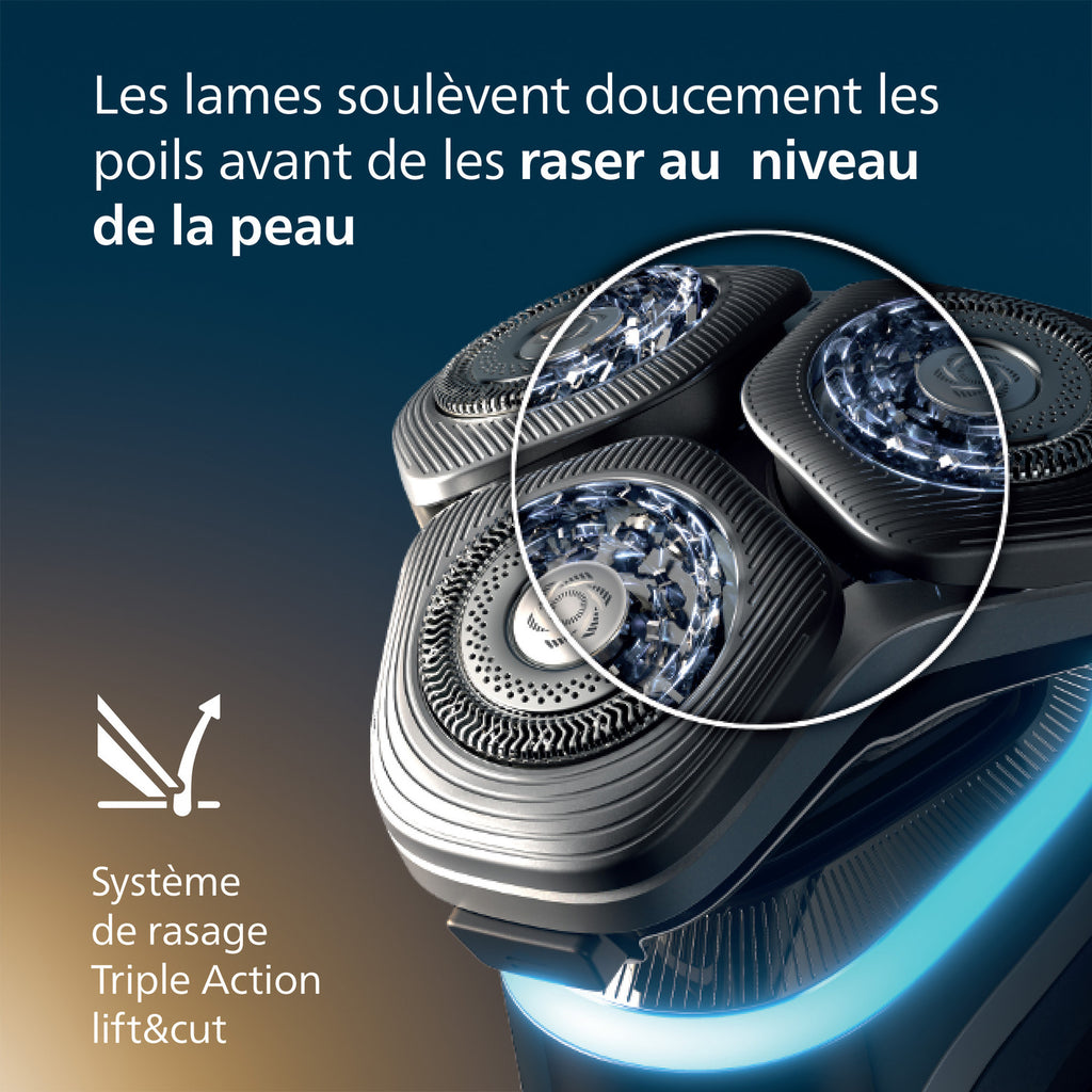 Philips XP9203/30 Rasoir électrique avec système Triple Lift & Cut, lames rotatives 360° Dual SteelPrecision, capteur Pressure Guard, Quick Clean Pod, socle de charge - Noir