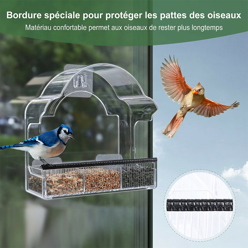 Blinkit Mangeoire en acrylique avec ventouse pour fenêtre, Design transparent, 6 ventouses solides, Gouttières élargies imperméables, Observation des oiseaux à la fenêtre, Noir/Blanc/Gris