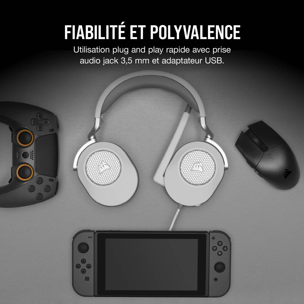 Corsair HS65 Surround Casque Gaming Filaire (Jack 3,5 mm) - Micro rabattable - Blanc