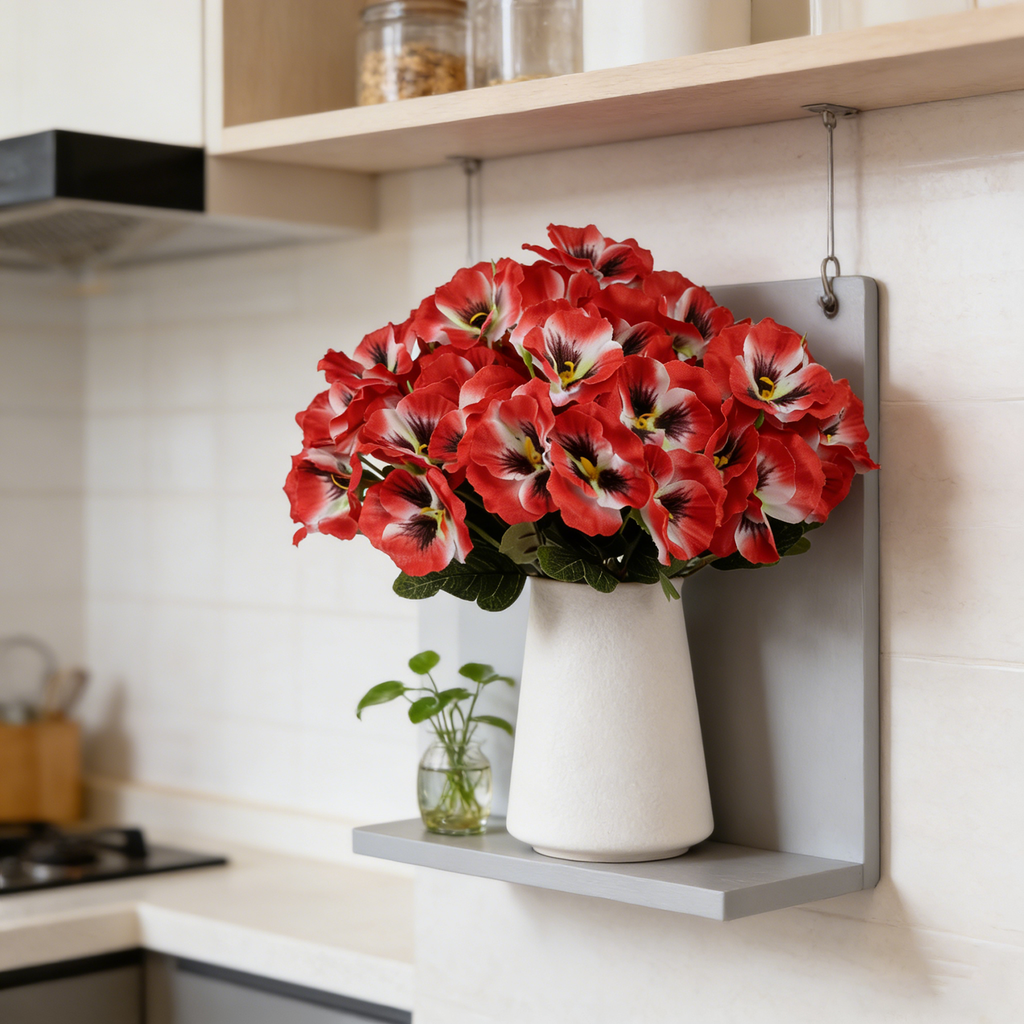 Yuejia Bouquet de 4 fleurs artificielles pensées 28 cm - Rouge
