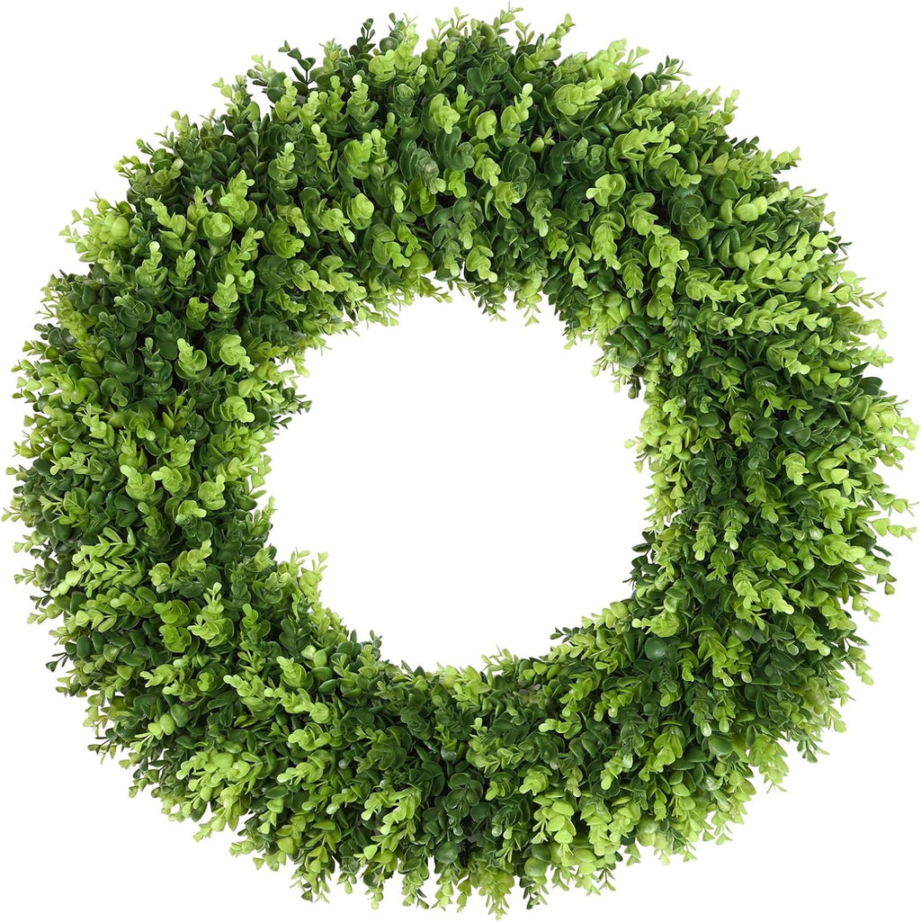 DDHS Couronne de buis 32 pouces, Grande couronne d'été artificielle pour porte d'entrée avec tissu jaune à façonner soi-même, Couronne de printemps ou d'été à suspendre dans boutique
