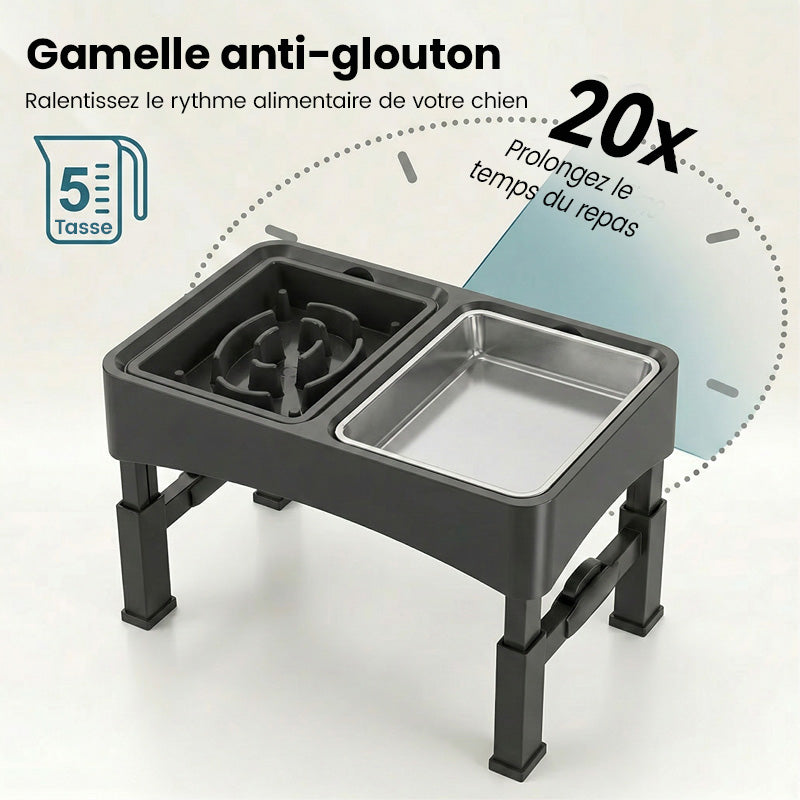 Blinkit 0159-3 Bol à alimentation lente pour animaux de compagnie/Bol surélevé pour chien, bol à alimentation lente + combinaison de bols en acier inoxydable, conception pliable réglable en hauteur à quatre niveaux, convient à l'alimentation et à l'a