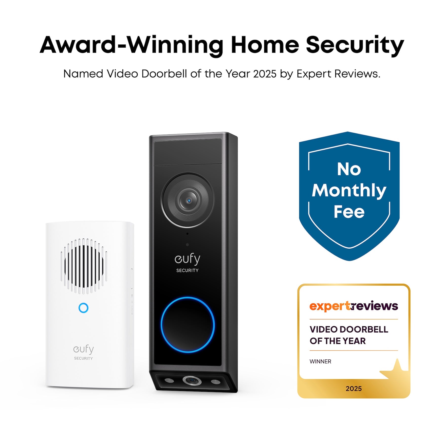 Eufy Security Sonnette Vidéo E340 Avec Sonnette Caméra à Double Objectif Vision 2K Full HD et Vision Nocturne Couleur Sonnette Sans Fil et Stockage Local Extensible Jusqu'à 128 Go