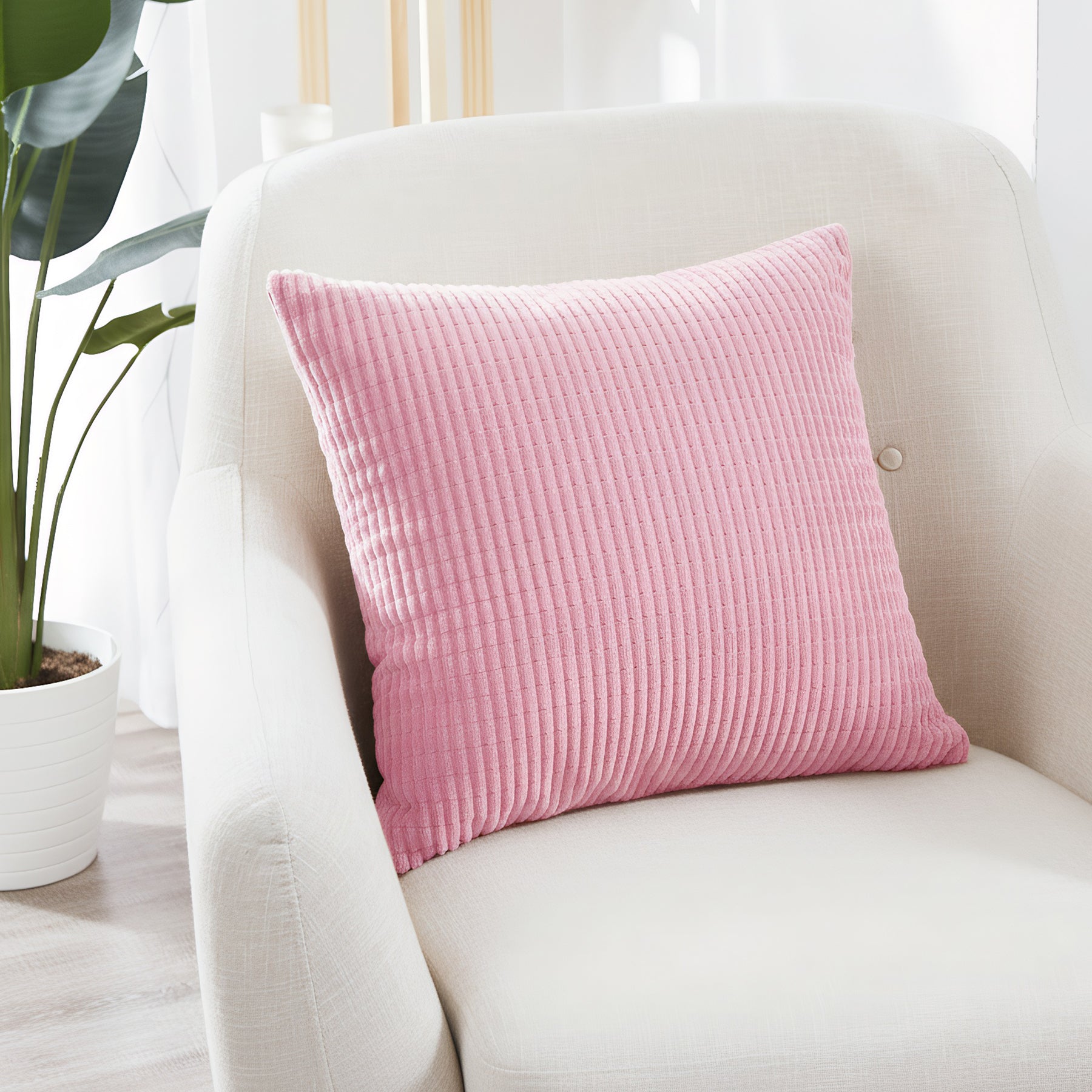 Deconovo Housse de coussin en velours, coloris rose, 45 x 45 cm, 1 pièce