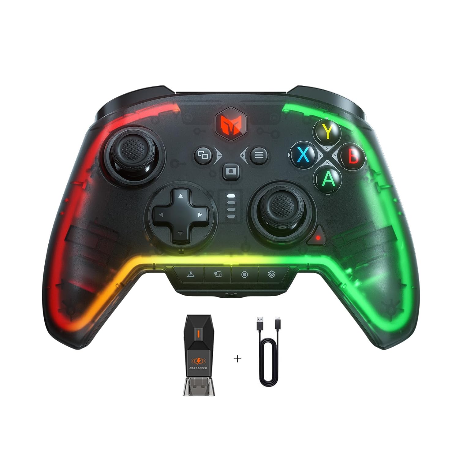 BIGBIG WON Rainbow 2 Pro Manette de jeu filaire avec gyroscope 6 axes, réveil à une touche, Macro, Turbo, double vibration, boutons personnalisables, éclairage RGB pour PC/Switch Lite/PS4