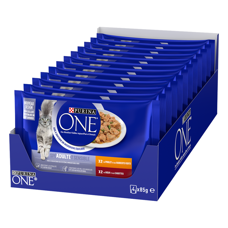 PURINA ONE Bifensis Sachets Fraîcheur pour Chat Adulte au Bœuf et au Poulet (4 x 85g)