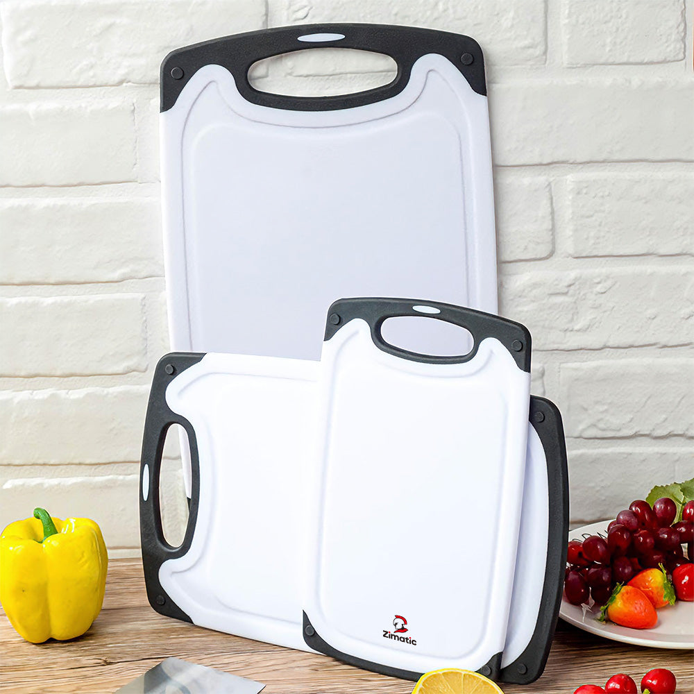 Zimatic Ensemble de planches à découper de cuisine, planches durables sans BPA avec rigoles profondes pour jus, poignée antidérapante, faciles à nettoyer et compatibles lave-vaisselle