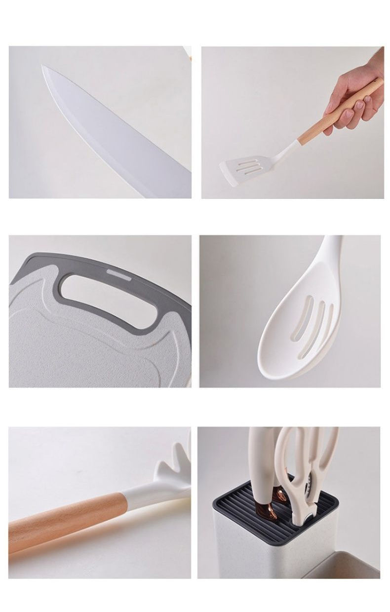 Ensemble de 19 pièces couteaux de cuisine et ustensiles en silicone