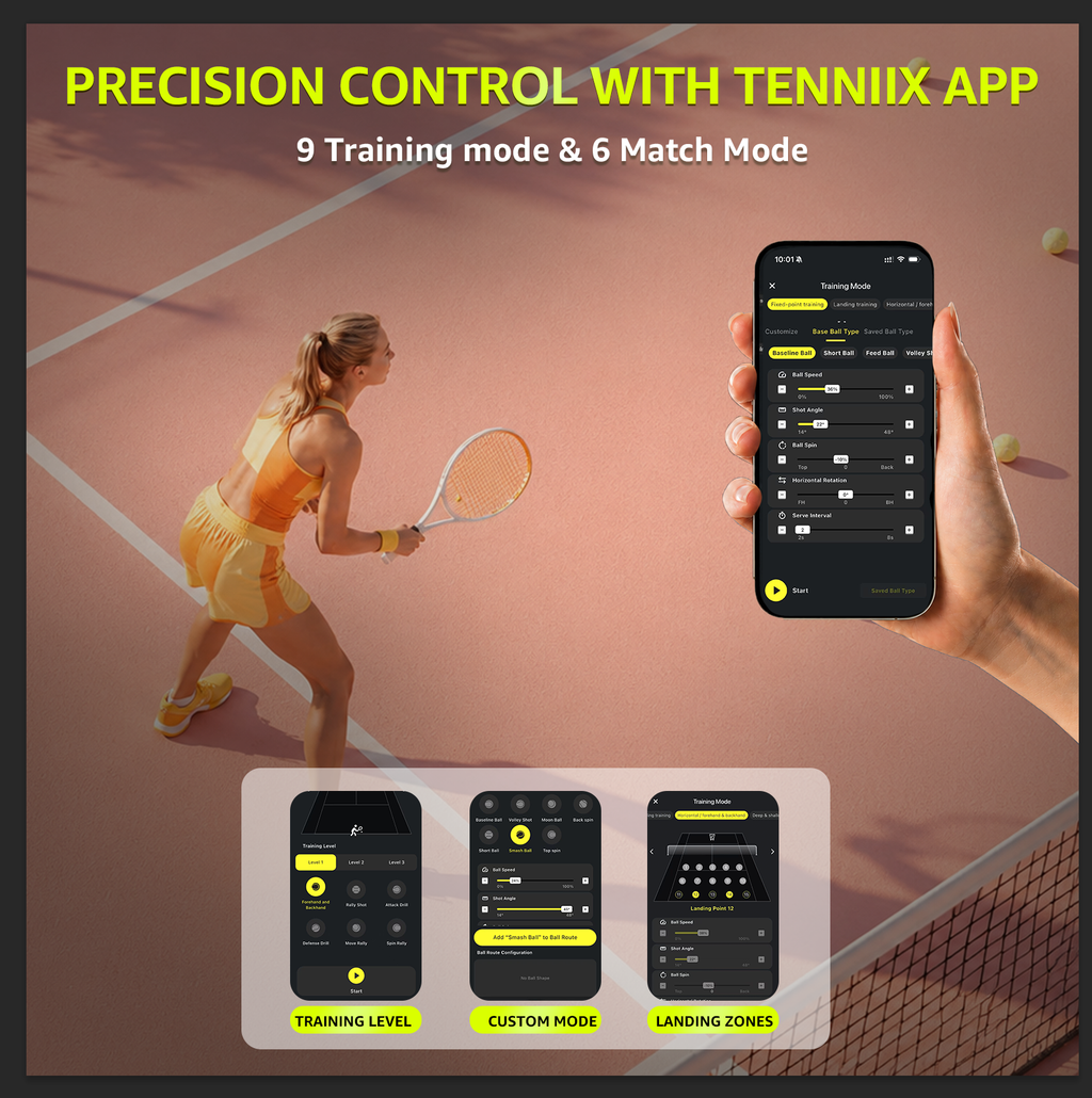 TENNIIX Basic Mint White robot de tennis IA, 100+ services / contrôle vocal et par application / écran LED / moteur QDD, 1 000+ modes d'entraînement personnalisés