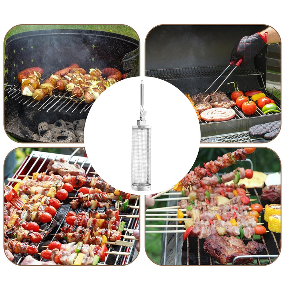 Huacan Panier cylindrique rotatif pour barbecue, grille de barbecue détachable en acier inoxydable, outil de barbecue fumé, portable extérieur 1 pièce