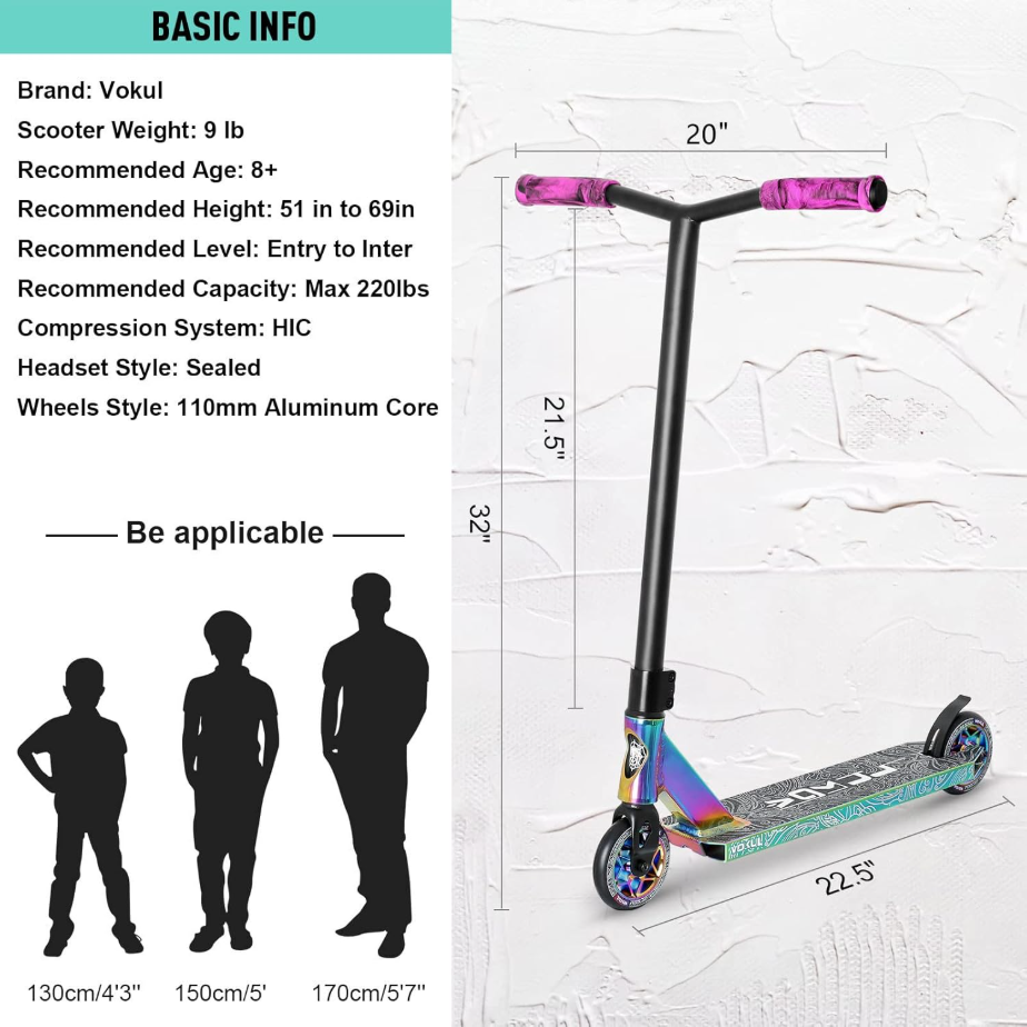 VOKUL K1 Pro Trottinette freestyle pour débutants à partir de 8 ans - Neo