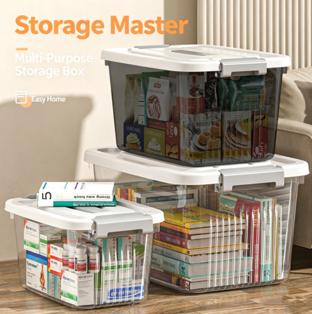 E-YAYUN Lot de 4 boîtes de rangement en plastique transparent épais 39,1 × 29,2 × 21,6 cm (N° 8864 × 4)