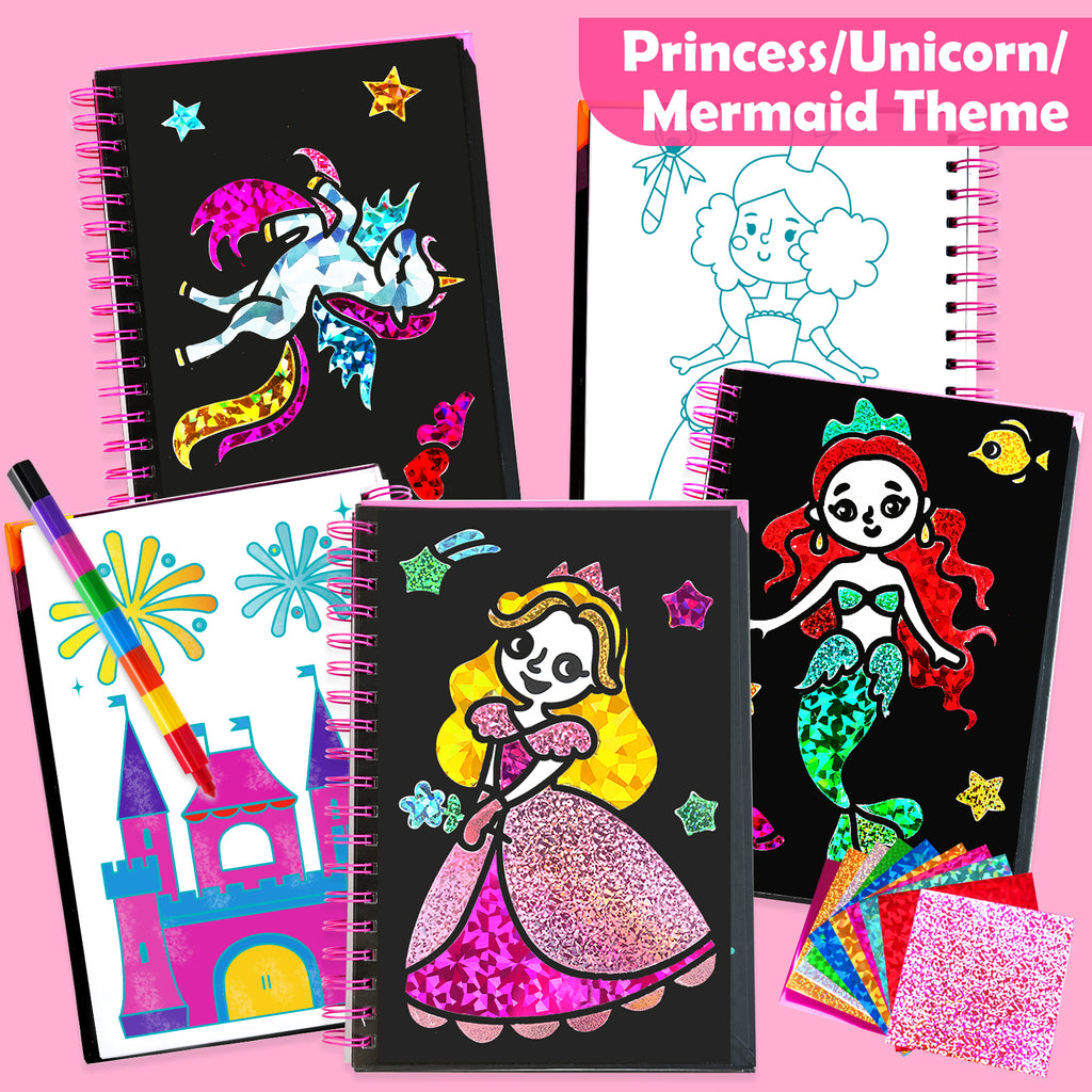 Kit de Loisirs Créatifs Art de la Feuille Série Princesse, 1 Set, Activité DIY Sans Salissure, Jouet de Voyage, Cadeau d'Anniversaire pour Enfants 4-9 Ans