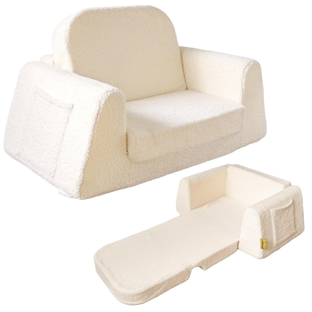 BanaSuper Canapé pour enfants, Chaise haute convertible 2-en-1, Lit pliant confortable pour enfants, Canapé et fauteuil en peluche pour enfants, Base large extra robuste, Housse lavable en machine, Cadeau pour garçons et filles, Beige crème