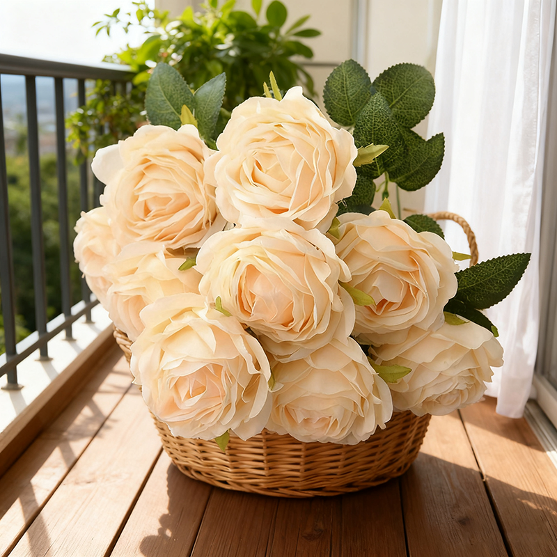 Yuejia 1 Pièce 18,89 in / 48 cm Bouquet de Fleurs de Roses Artificielles en Soie pour Maison Bureau Fêtes Mariée et Décoration de Mariage (Champagne)