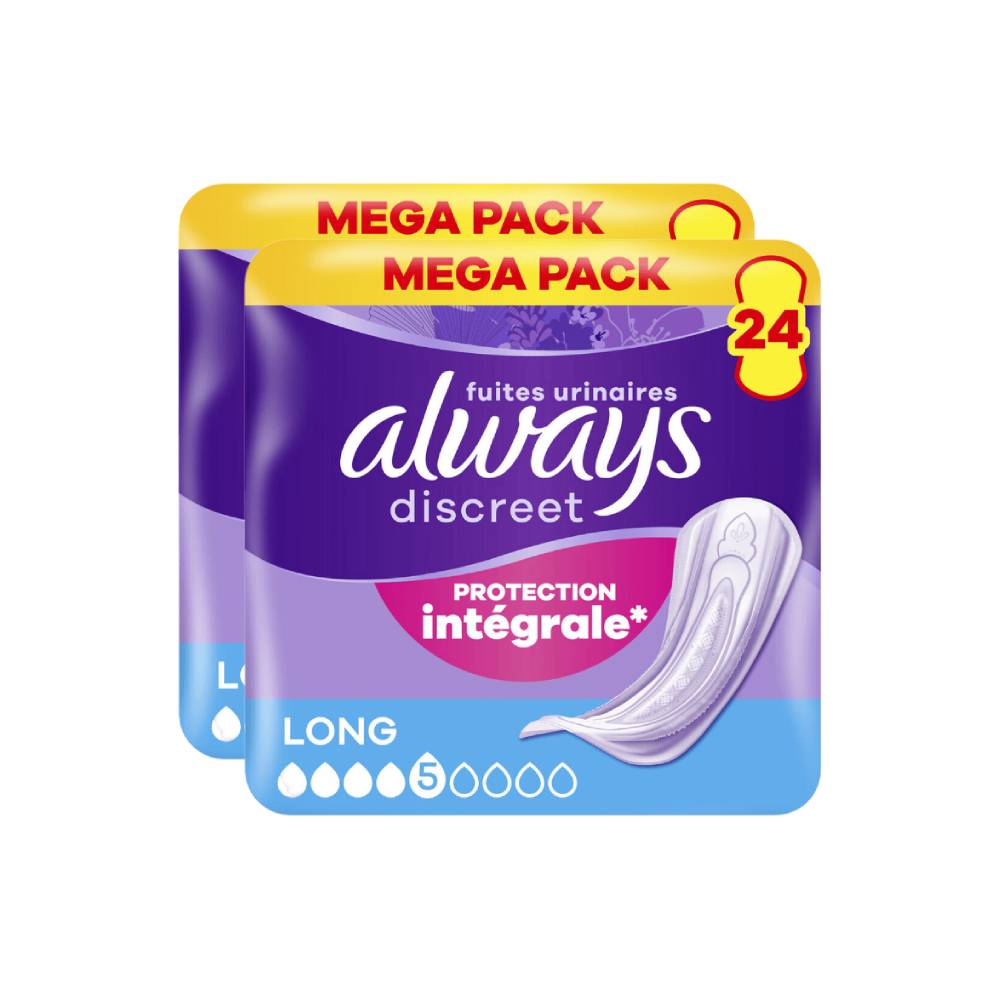 Always Discreet Long Serviettes d'Incontinence pour Femmes 48 Serviettes (2 Paquets de 24)