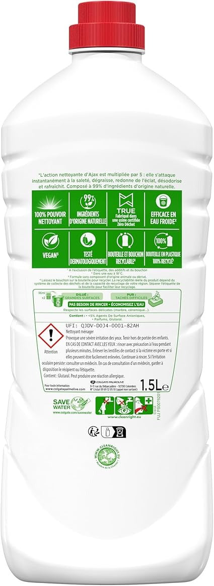 AJAX Nettoyant multi-usages 5 actions nettoyantes efficace à l'eau froide Brise Fraîche 1,5 L