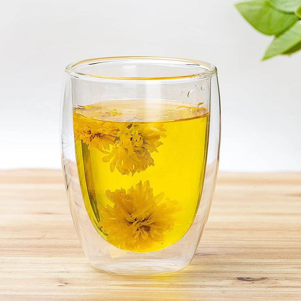 Lot de 2 Grandes Tasses en Verre Double Paroi 350ml, Résistantes à la Chaleur en Borosilicate, Compatibles Micro-ondes, Idéales pour Café, Thé, Lait, Jus, Glace et Desserts, Parfaites pour Boissons Chaudes et Froides