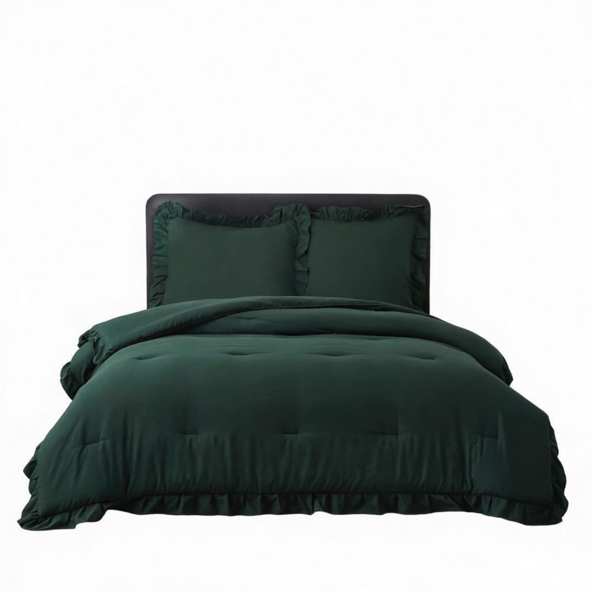 MEEALLHOME Parure de lit vintage à volants vert foncé - 1 housse 155 x 220 cm et 2 taies 80 x 80 cm