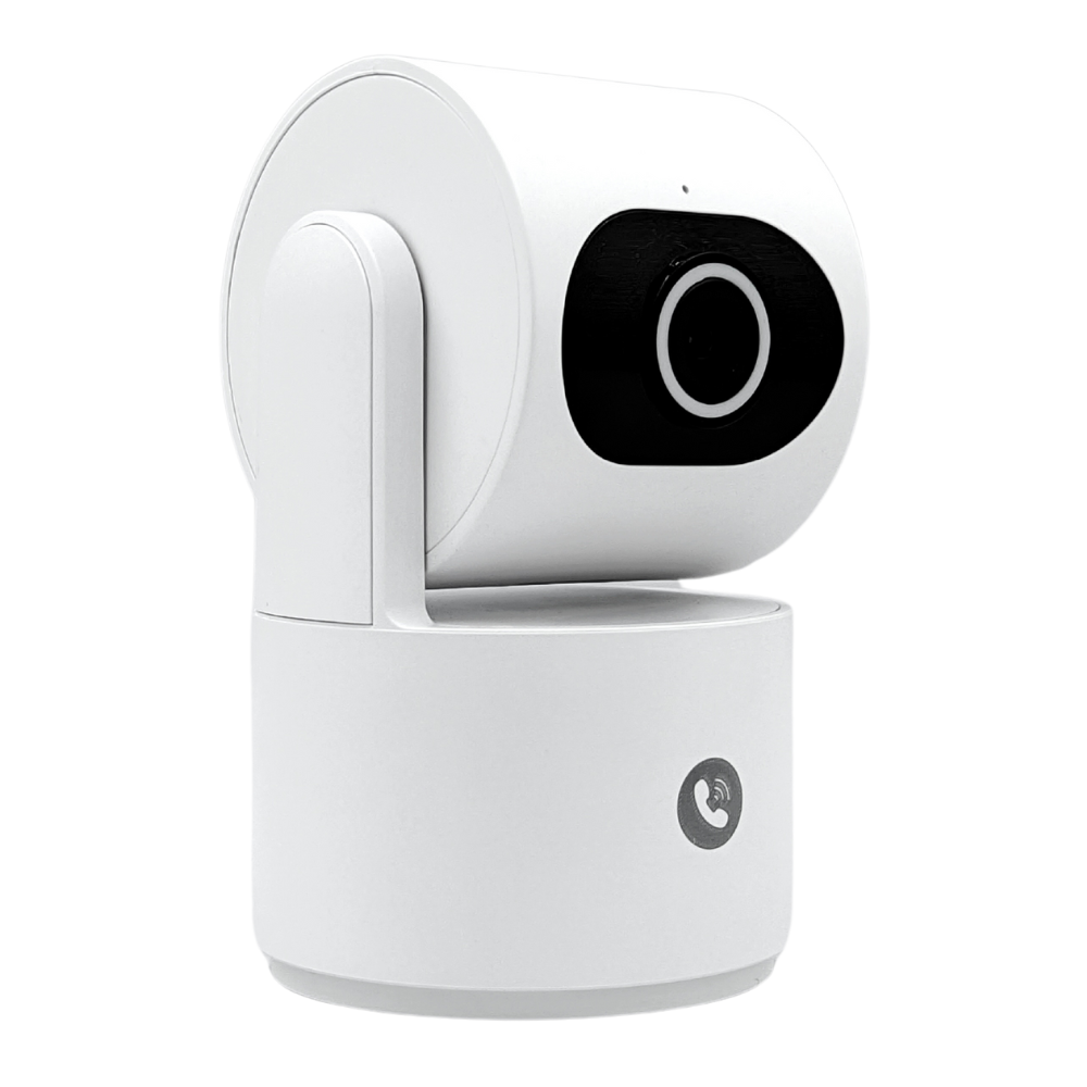 Konyks Camini Care 2 Caméra de Surveillance intérieure WiFi PTZ, 3MP, Bouton d'appel vidéo et Sirène intégrée, Notifications Smartphone, Détection de Mouvement et Bruit