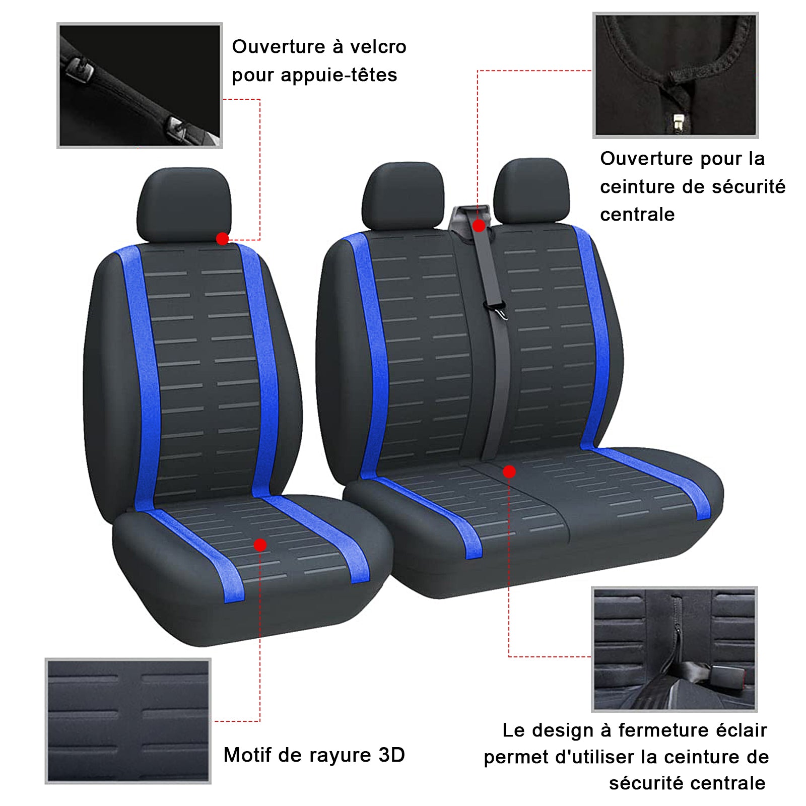 Porbi Y37716 Ensembles de housses de siège auto Bleu