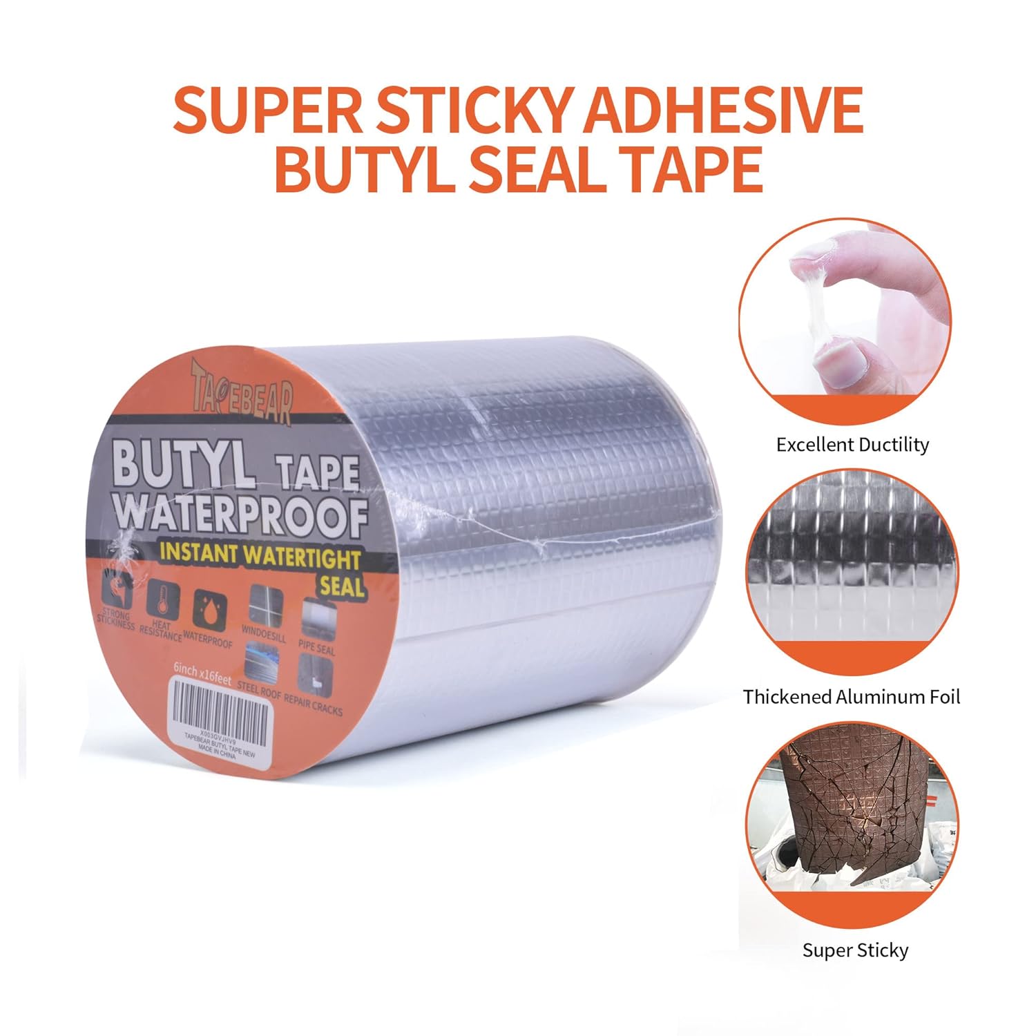 TAPEBEAR Ruban d’étanchéité en butyle argent - 50 mm x 5 m