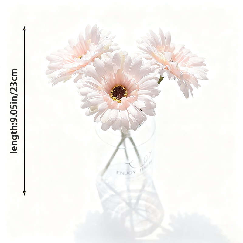Yuejia 3 pièces Fleurs de gerbera artificielles en soie 9,05 po / 23 cm, décoration mariage, maison, vérandas et table, fausses marguerites chrysanthèmes, décoration fête et maison, rose
