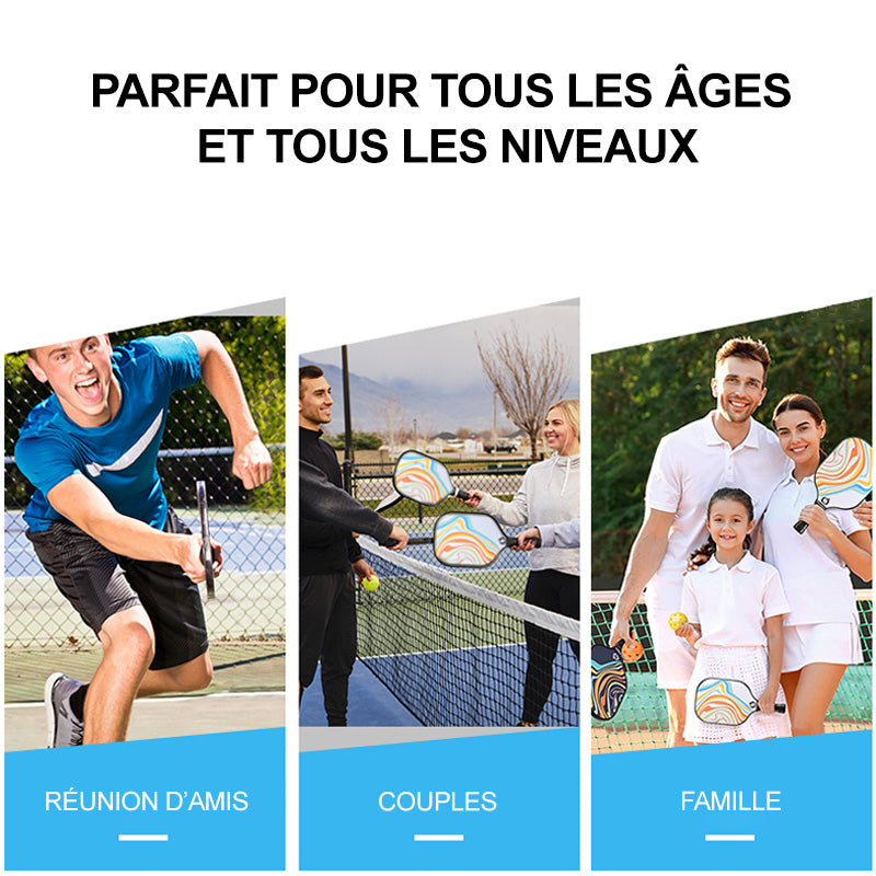 Niupipo Lot de 4 raquettes de pickleball (2 raquettes pour adultes + 2 raquettes pour enfants) – Fibre de verre, Noyau en nid d’abeille en polypropylène, Certifié USAPA, Poignée confortable, Parfait pour une utilisation familiale, MX-23