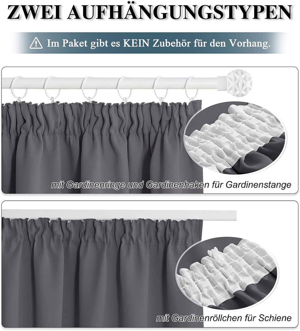 PONY DANCE Store occultant plis crayon, lot de 2, W 140 x H 245 cm (W 55 x H 96 pouces), gris