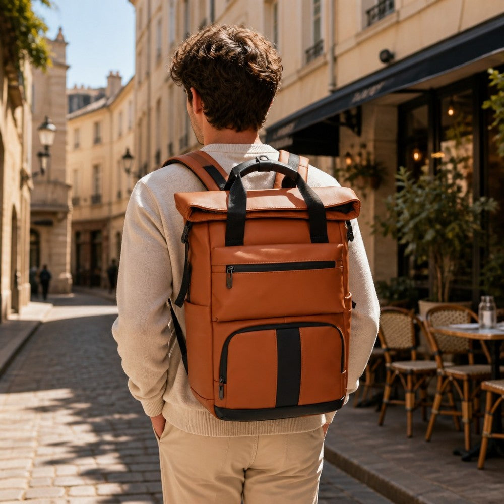 Sac à dos ordinateur portable 15,6 pouces à rabat supérieur déperlant grande capacité sac à dos multi-poches pour voyage trajet quotidien